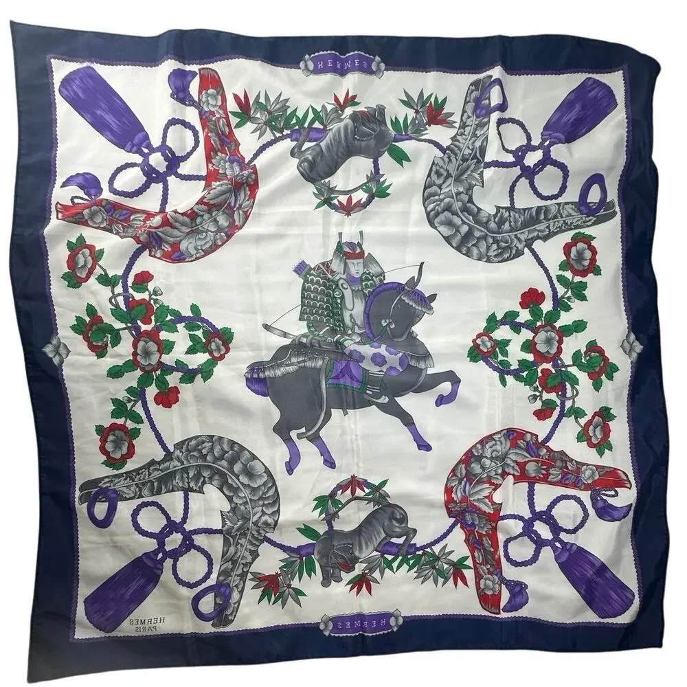 Hermes Silk Scarf Grand Geste Samurai Japanese Warrior Horse Silk Twill 90cm